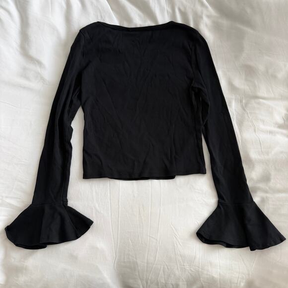 Anthropologie Mauve Black Cotton Scoop Neck Flutter Bell Sleeve Top S - Picture 3 of 4